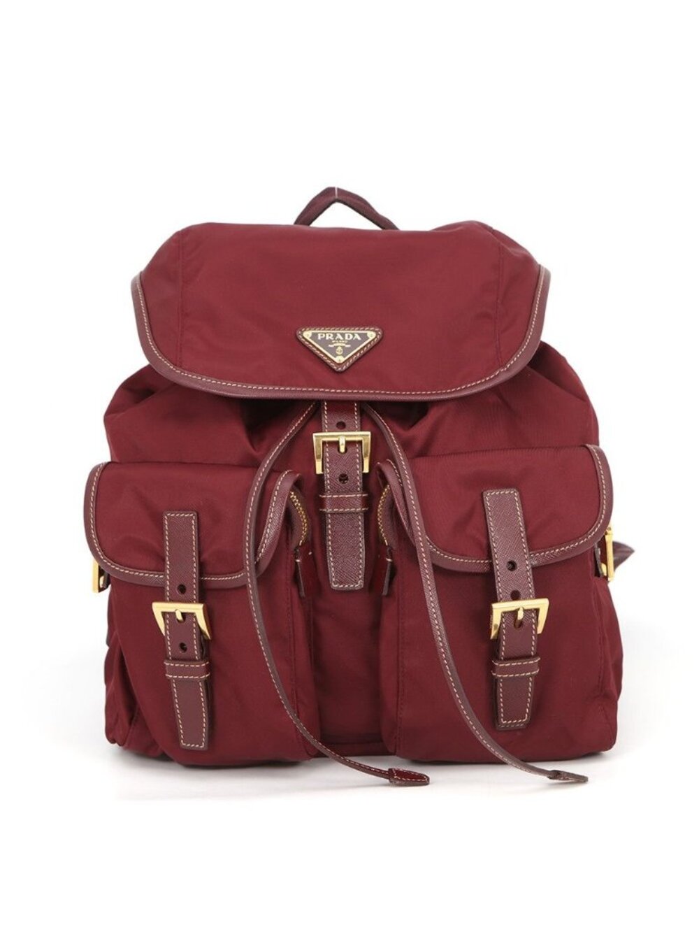 Prada Backpack Triangle Logo Nylon Saffiano Leather